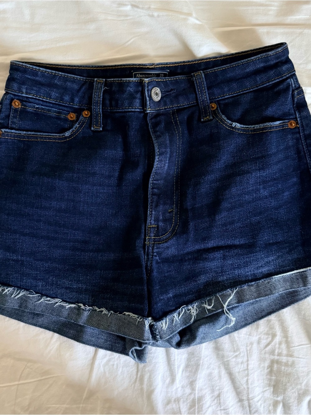 Abercrombie & Fitch Dark Blue Rolled Hem Denim Shorts
